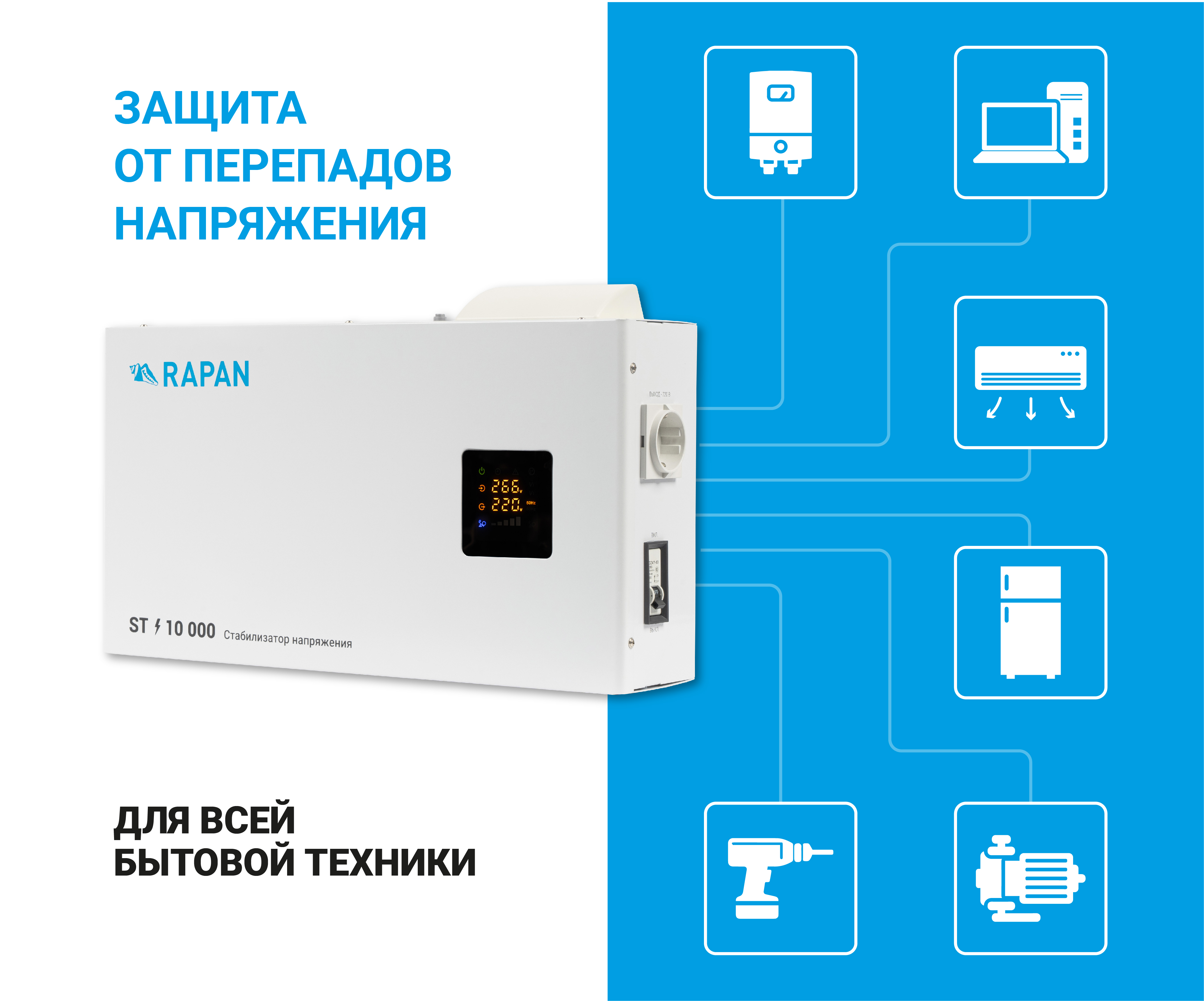 Cтабилизатор напряжения RAPAN ST-10000. Изображение  1